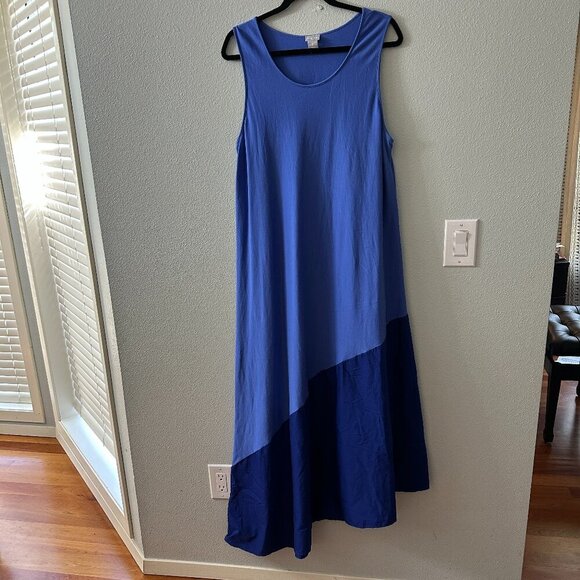 Chico's Dresses & Skirts - Chico's Blue Maxi Dress 3 XL 16/18 Asymmetrical Long Sleeveless Stretch Knit